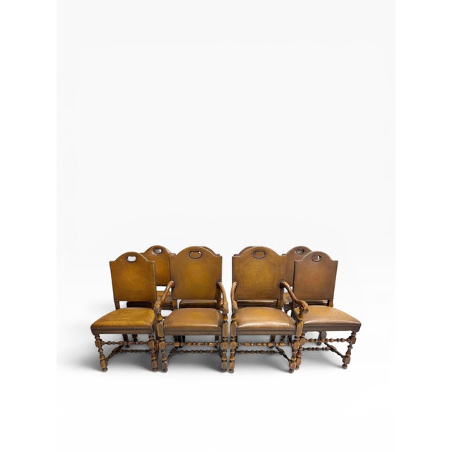 English 2000s Theodore Alexander Buffalo Hide Leather Dining Chairs - Set of 8 For Sale - Image 3 of 14