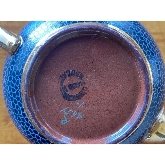 Blue 1960s Farmhouse Gibson Stoneware Blue Geometrics & Gold Trim Loex Teapot For Sale - Image 8 of 8