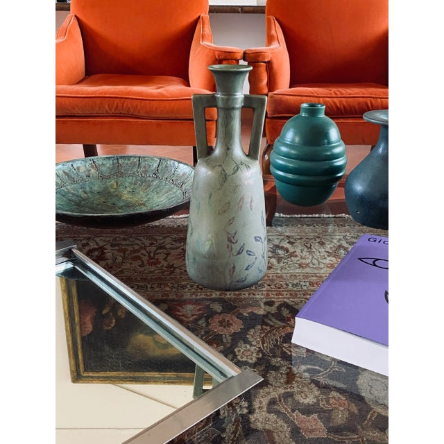 Ceramic Art Deco Green Iridescent Vase, Montieres France 1930s For Sale - Image 7 of 12