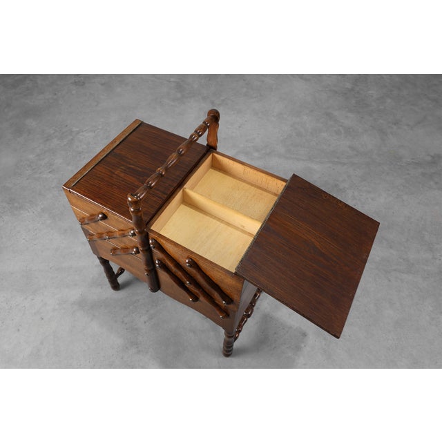 French Wooden Sewing Box with Cantilever Design, 1920s For Sale - Image 10 of 13