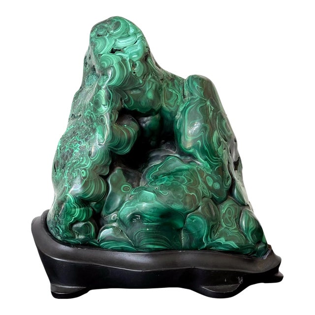 Striking Natural Malachite Specimen on Display Stand as Scholar Stone For Sale