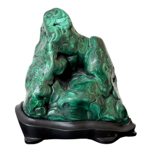 Striking Natural Malachite Specimen on Display Stand as Scholar Stone