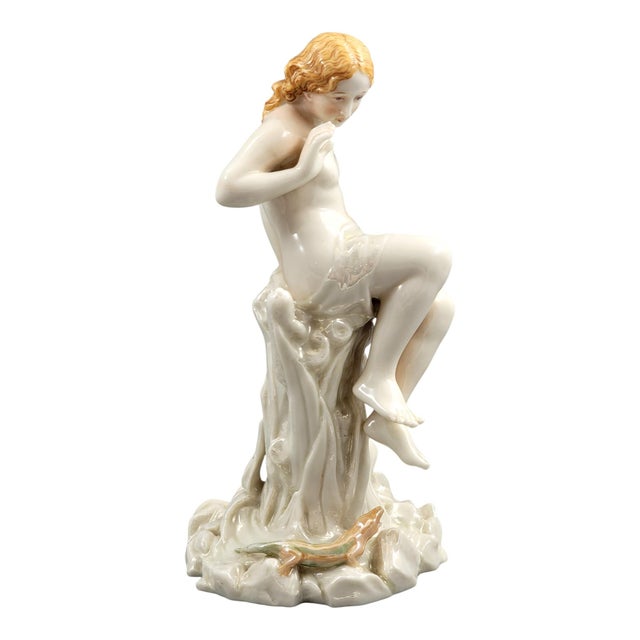 Ceramic Iridescent Porcelain Sculpture of a Maiden and Lizard from Royal Worcester, 1870 For Sale - Image 7 of 13