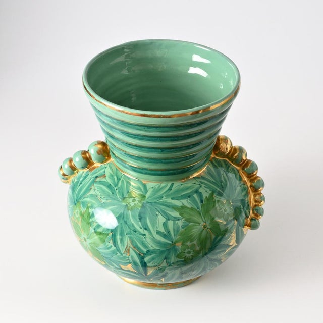 Gold Italian Green and Gold Vase from Maioliche Deruta, 1960s For Sale - Image 8 of 12
