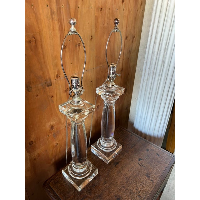 2000 - 2009 Pair of Architectural Crystal & Resin Column Table Lamps by Restoration Hardware, Circa 2006 For Sale - Image 5 of 14