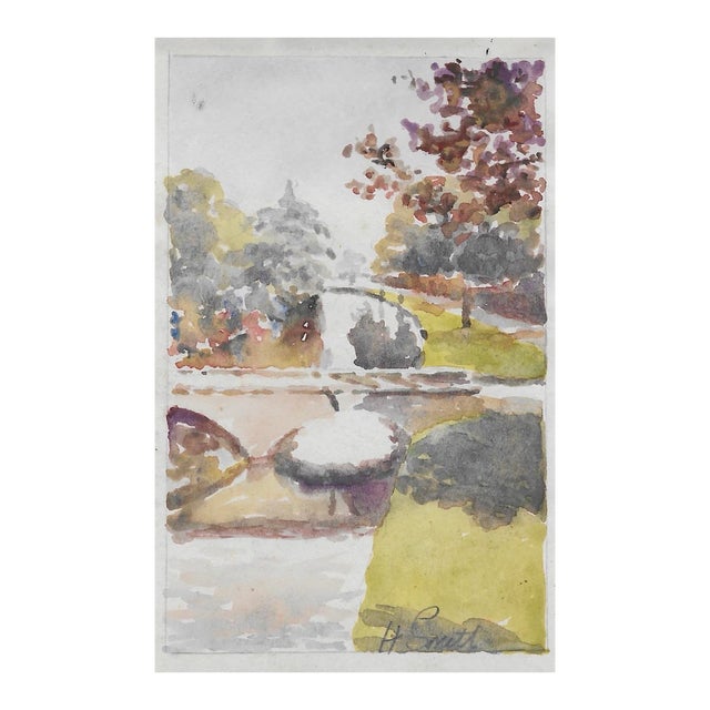 1945 Helen Smith Bourton on the Water English Village Watercolor For Sale