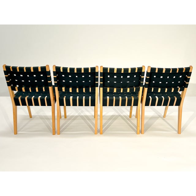 Set of four authentic Jens Risom side chairs produced by KnollStudio. Originally introduced as part of the earliest...