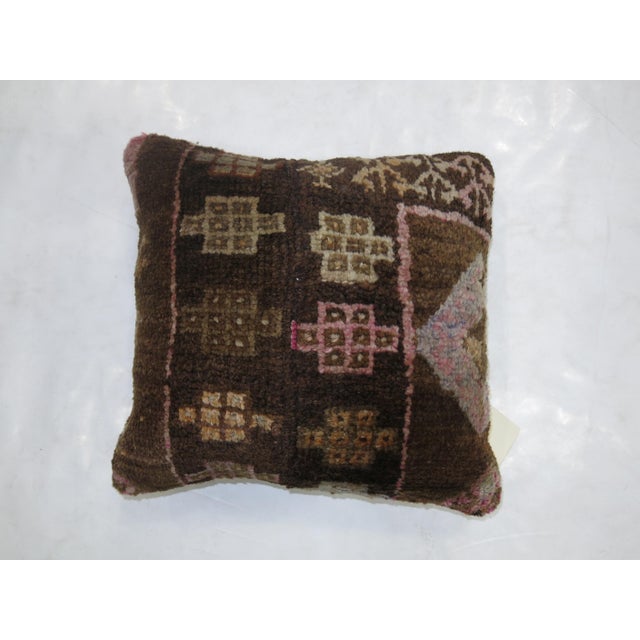 Brown Vintage Turkish Abstract Rug Pillow For Sale - Image 4 of 5
