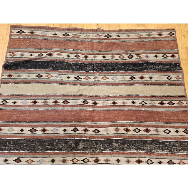 Antique Shahsavan Tribal Kilim, Handwoven Wool, Southwestern Earth Tones, 5' X 7' For Sale - Image 4 of 7