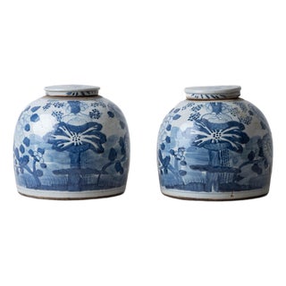 Pair of Chinese Blue and White Porcelain Ginger Jars, 20th Century For Sale