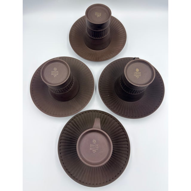 Chocolate 1960s Dansk Denmark Ihq Jens Harald Quistgaard’s ‘Fluted Flamestone’ 8pc Cup & Saucer For Sale - Image 8 of 9