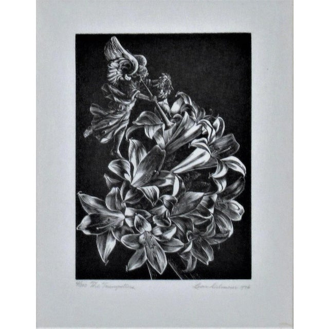 This artwork titled "Trumpeteers" 1976 is an original wood engraving by Russian/American artist Leon Gilmour, 1907-1996....