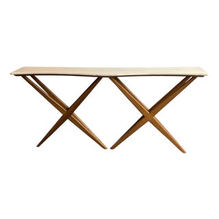 Wood and Marble Wave Console Table. Italy For Sale