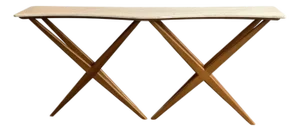 Wood and Marble Wave Console Table. Italy