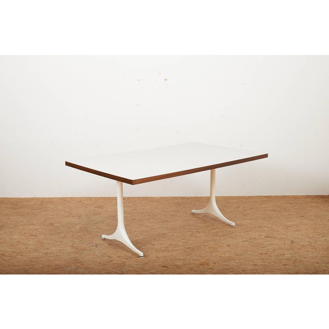 Model 5559 Pedestal Series Dining Table in White Coated Cast Aluminum and Resin with Walnut by George Nelson & Associates for Herman Miller, 1960 For Sale - Image 14 of 14