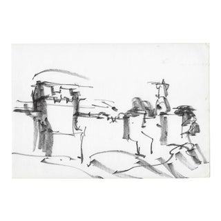 1960s Middle Eastern Cityscape Drawing For Sale
