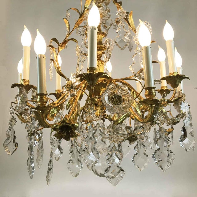 Antique French Gilt Chandelier with Crystals For Sale - Image 3 of 12