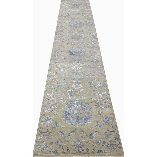 Exact Size: 2'6" x 14'1" Color: Gray Age: New (It's made in the 1990s and never been used) Materials: Wool, Bamboo Silk...