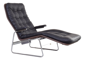 Bauhaus Leather and Chrome Model Fenix Chaise Lounge by Sam Larsson for Dux, 1960s