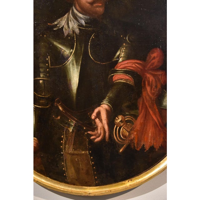 17th Century Workshop of Giovanni Bernardo Carbone, Portrait with Armor, 1670, Oil on Canvas, Framed For Sale - Image 5 of 12