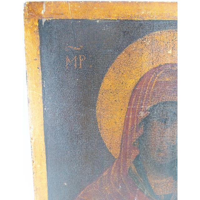 Traditional Russian or Greek Religious Christian Wood Icon For Sale - Image 3 of 13