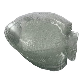 Late 20th Century Glass Fish Salad/Appetizer Plates- Set of 10 For Sale
