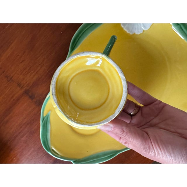 Vintage Vallona Starr California Snack Set, Yellow Floral Luncheon Plates & Cups (Set of 3), 1940s–50s For Sale - Image 11 of 12