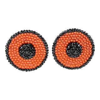 Richard Kerr Orange and Black Crystal Pair of Clip Earrings For Sale