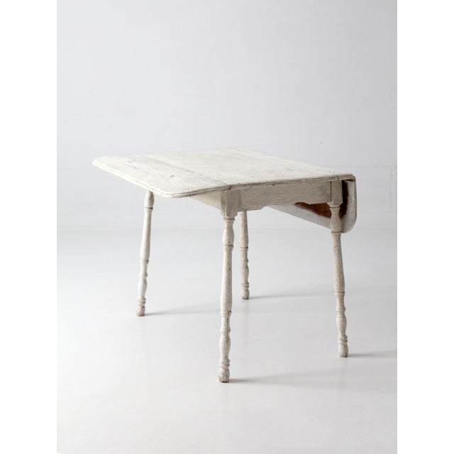 Antique White Painted Drop Leaf Farmhouse Table For Sale - Image 17 of 18