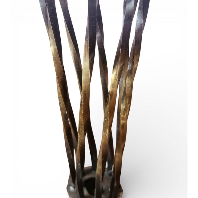 Rare Pair Bronze Sculptured Brutalist Judaica Ceremonial Candlesticks ~ Chaim Hendin (b.1920) For Sale In New York - Image 6 of 16