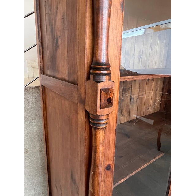20th Century Large Cupboard or Bookcase with Glass Vitrine, Pine, Spain Restored For Sale - Image 12 of 18