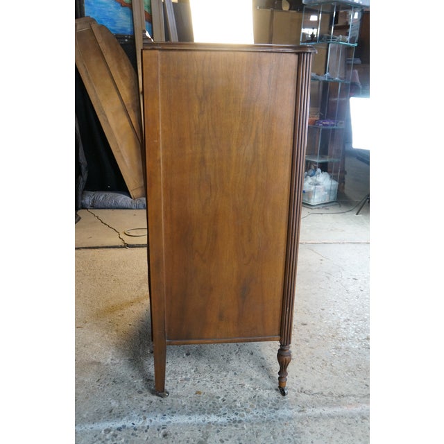 Antique Sheraton Style Book Matched Walnut Four Drawer Tallboy Dresser 49" For Sale - Image 13 of 17