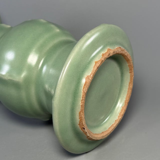 China Vintage‑Style Green Celadon Flared‑Rim Vase For Sale - Image 4 of 6