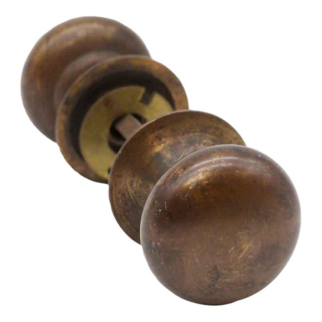 Vintage Dark Plain Bronze Passage Door Knob Set For Sale
