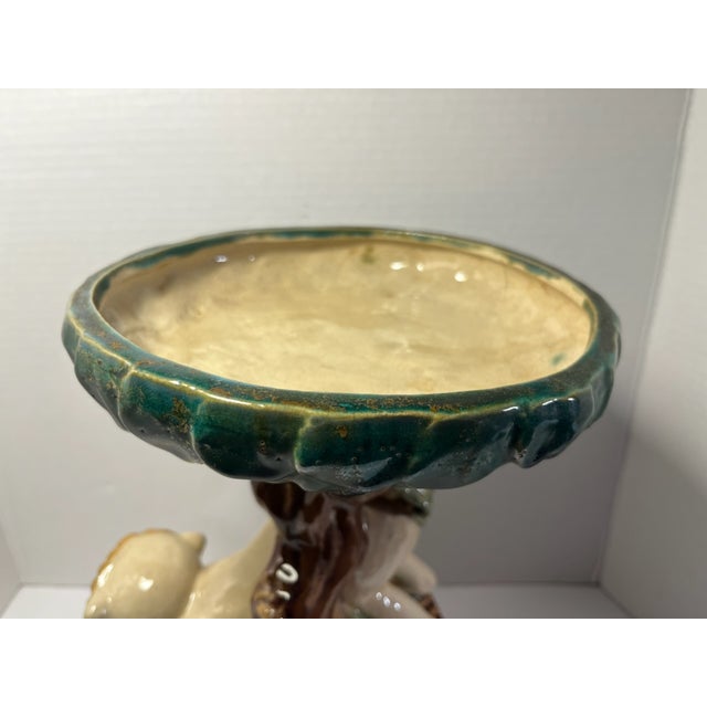 Ceramic Mid-Century Modern Italian Chinoiserie Majolica Monkey & Bok Choy Sculpture Compote Centerpiece For Sale - Image 7 of 10