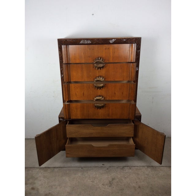 Mid Century Modern Armoire With Five Drawers and Unique Brass Hardware For Sale - Image 9 of 18