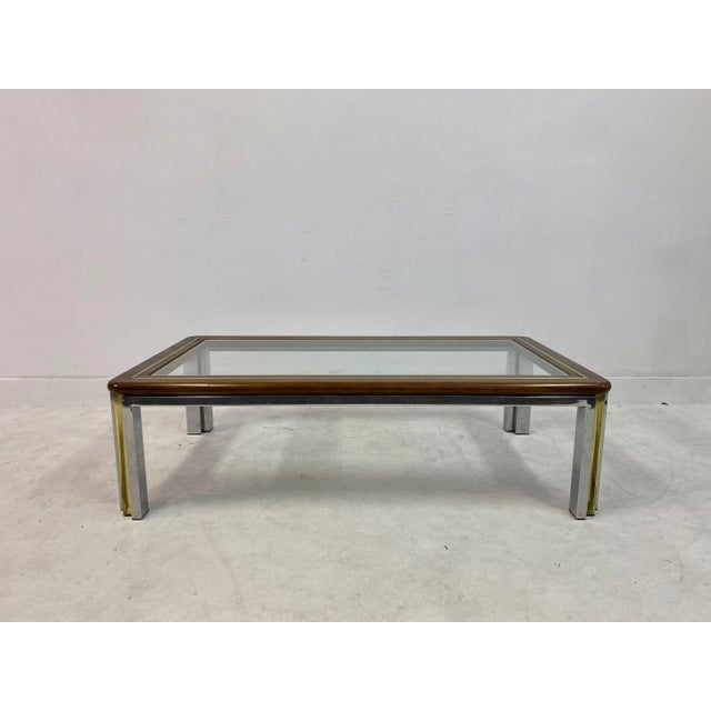 Italian Wood, Brass, and Chrome Coffee Table, 1970s For Sale - Image 9 of 9
