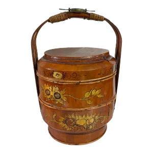 Antique Chinese Round Wedding Basket Two Tier 18” Tall