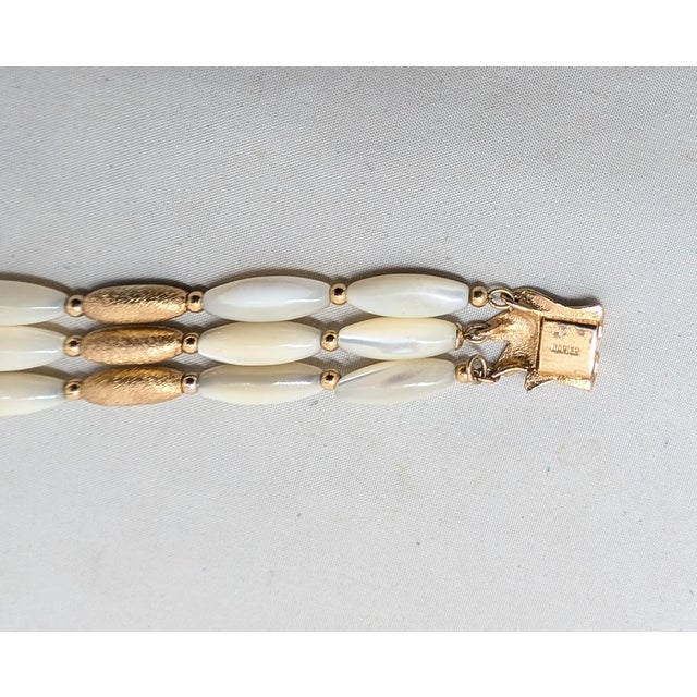 Metal Vintage Signed Napier Goldtone Mother-of-Pearl Beaded Bracelet For Sale - Image 7 of 9