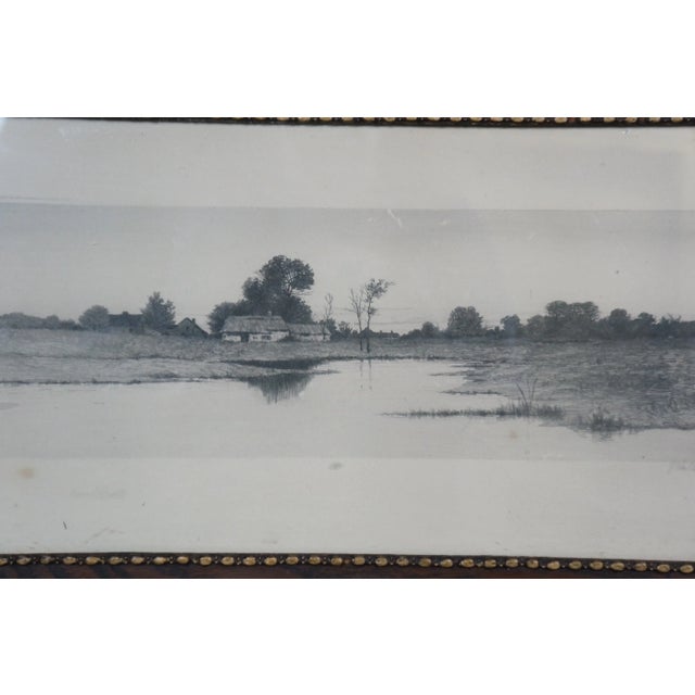 Late 19th Century Antique Alfred J Haller Country Landscape Thatched Cottage Lake Etching 24", Framed For Sale - Image 4 of 10