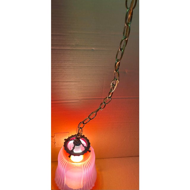 Mid 20th Century Cranberry Opalescent Cased Glass Hanging Pendant Ceiling Light Fixture For Sale - Image 6 of 12