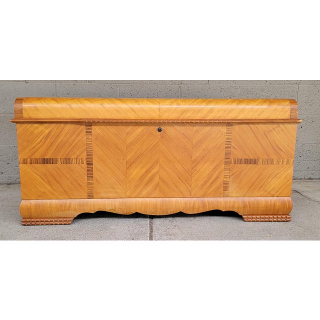 Art Deco style cedar blanket chest by Lane Furniture. Circa. 1940's 50's. Crafted in solid cedar with exceptional glow to...