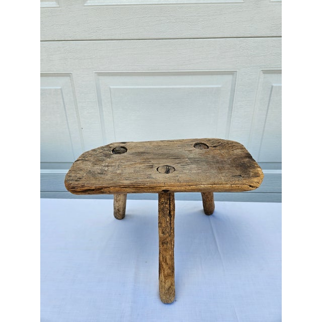 Wood Primitive Milking Stool -Decorative For Sale - Image 7 of 12
