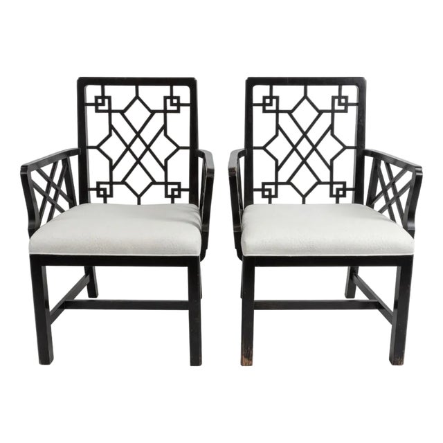 Baker Stately Homes Collection Chippendale Chinoiserie Style Armchairs For Sale