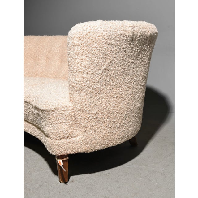 Mid 20th Century Vintage Mid-Century Danish "Banana" Curved Boucle / Sheepskin Settee For Sale - Image 5 of 11