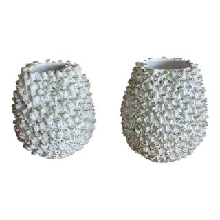 Pair of Vintage Italian Textured Sea Urchin Ceramic Studio Vases For Sale