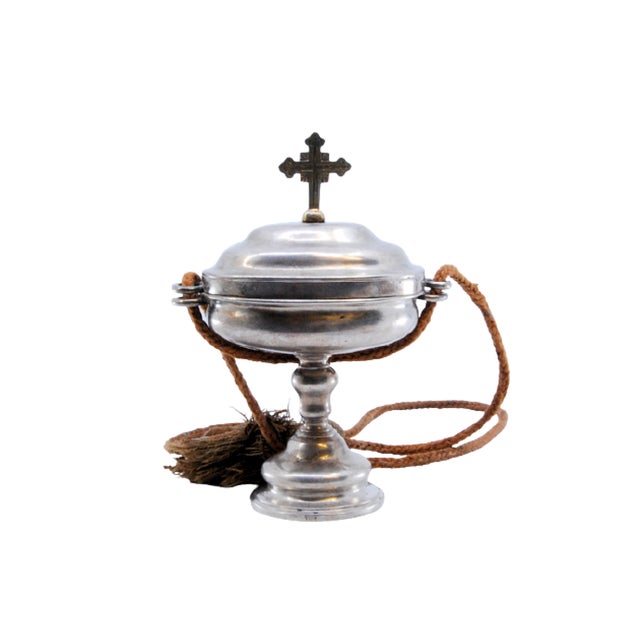 Silver Pyx with Cross on the Lid and Suspension Cord For Sale - Image 9 of 9