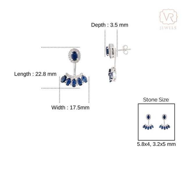 4.16ct Natural Deep Blue Sapphire and Diamond Jacket Earrings in 14k White Gold- A Pair For Sale - Image 15 of 18