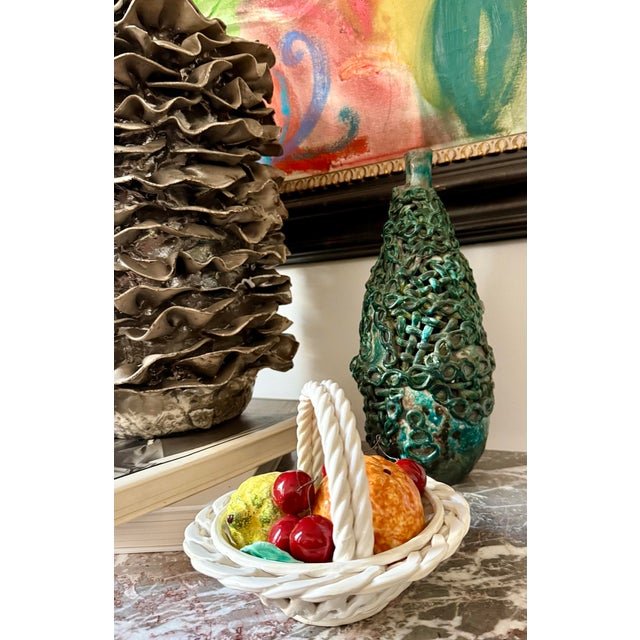 1970s Vintage 1970’s Italian Ceramic, Majolica Fruit Basket, in the Style of Bassano For Sale - Image 5 of 12