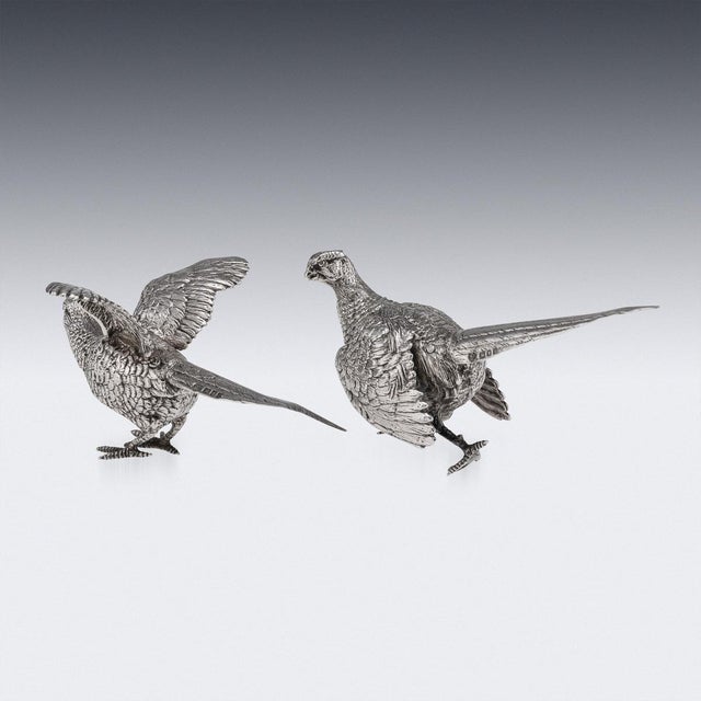 Vintage 20th Century English Silver Ornamental Pheasants, 1972, Set of 2 For Sale - Image 4 of 18